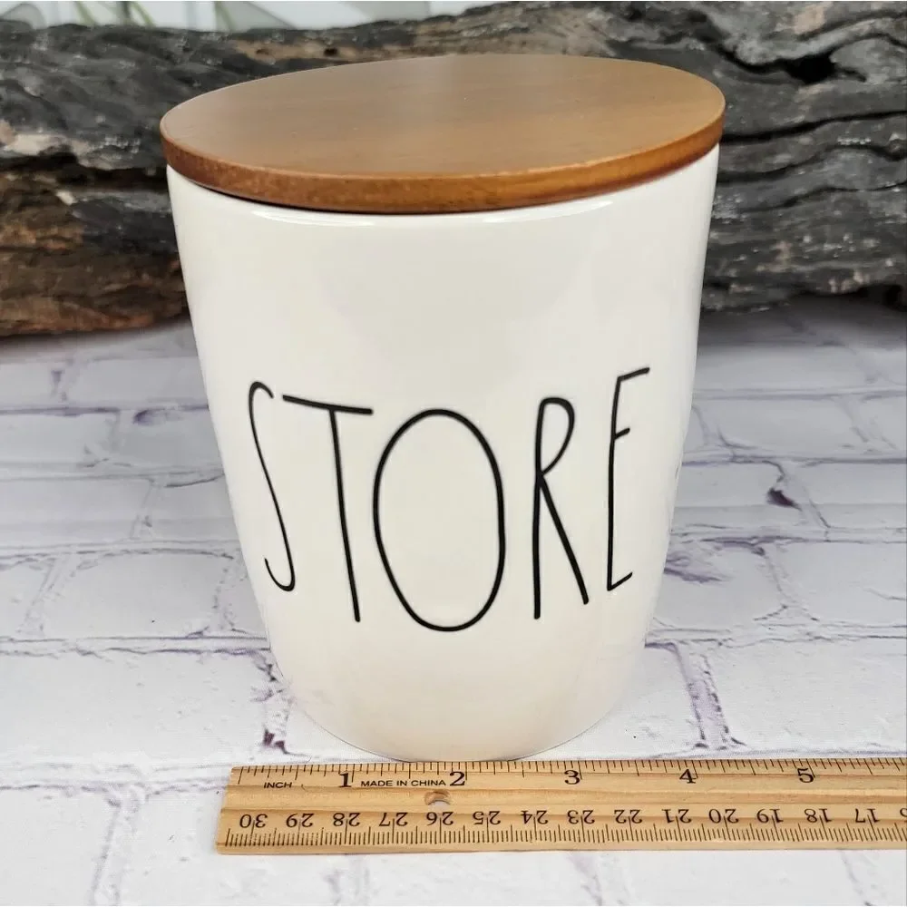 Rae Dunn STORE Ceramic Canister with Wooden Lid
